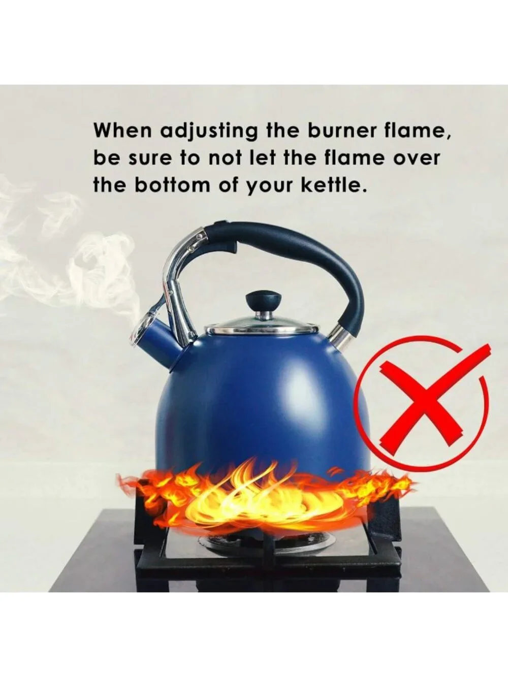 Blue Stainless Steel Kitchen Whistling Stove Top Tea Kettle 2.5 Quart Glass Lid